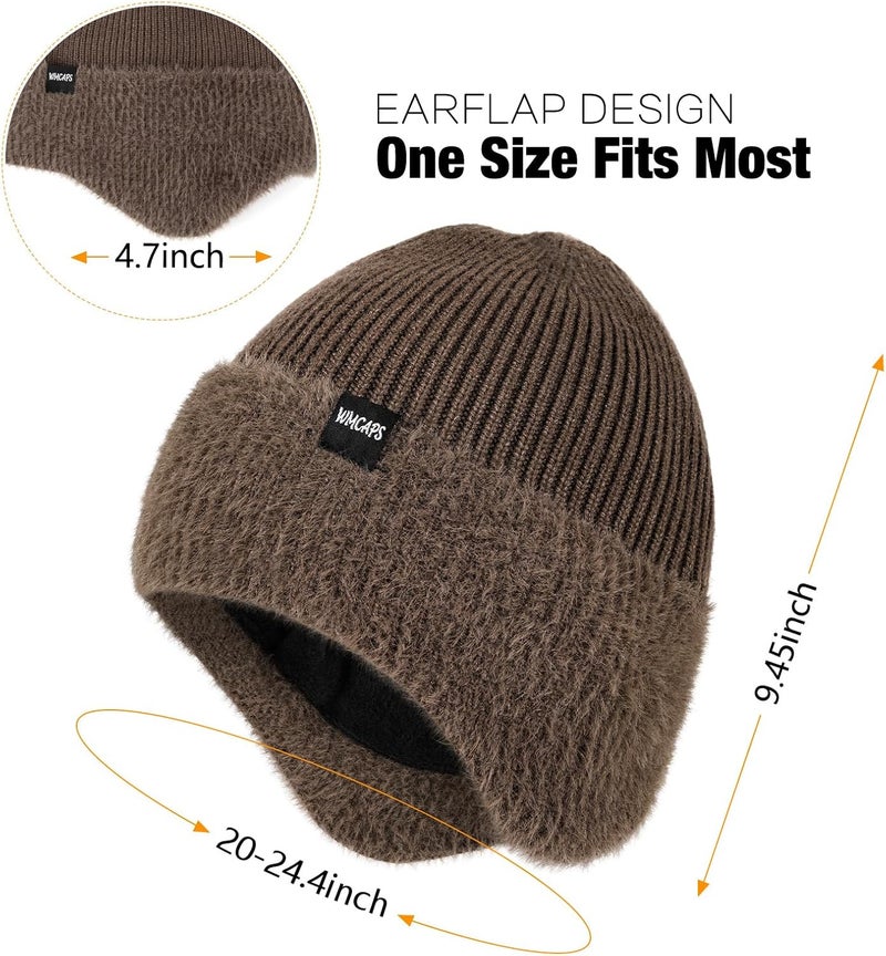 Wmcaps Winter Fleece Line Beanie with Earflap for Men Women, Outdoor Warm Thermal Knitted Hat Stocking Caps - Image 2